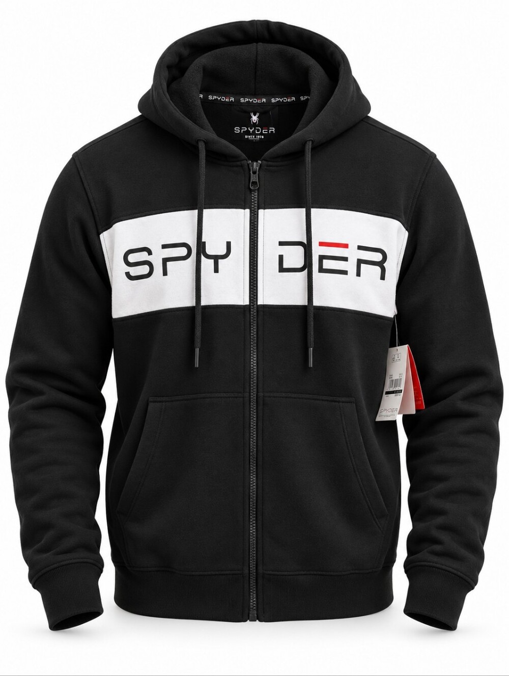SPYDER THERMOWEB FLEXWEB Full Zip HOODIE Black White MENS LARGE NWT